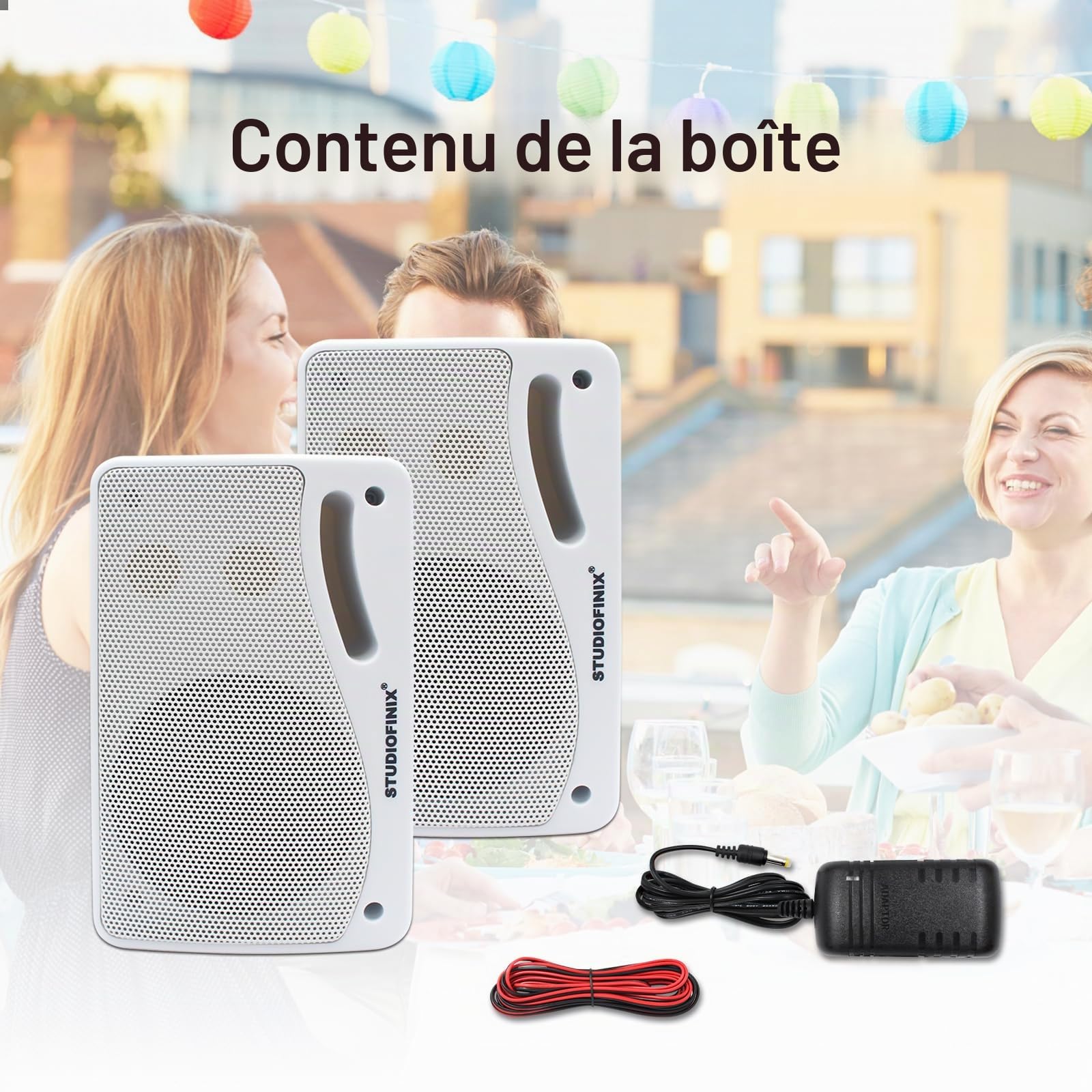 STUDIOFINIX Enceintes Bluetooth extérieures 3,5 Pouces étanches et filaires, Haut-parleurs muraux Haut de Gamme améliorés 3 Voies 200W, idéales pour terrasse, Patio, intérieur et extérieur (Blanc)