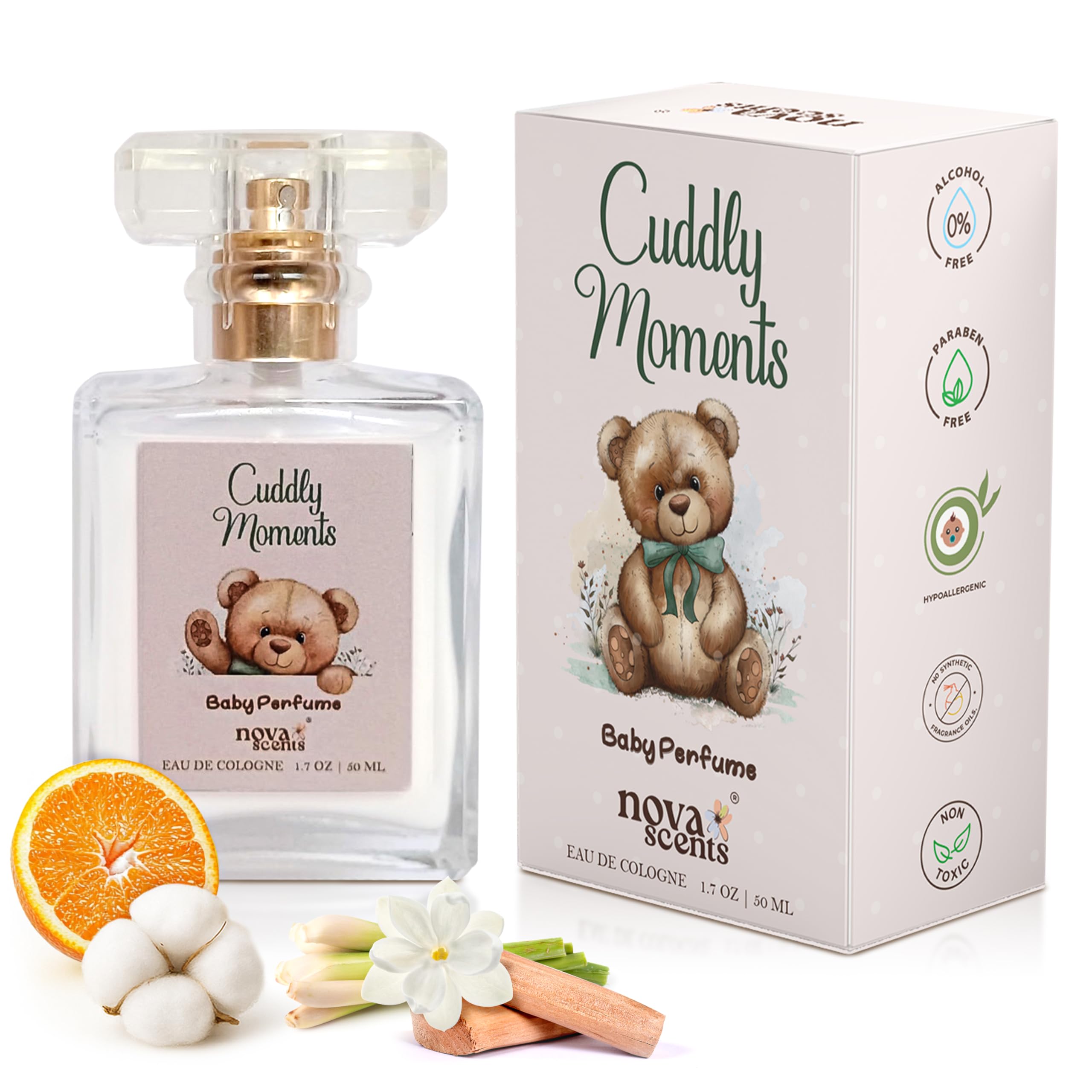 Nova Scents| Baby Cologne| Baby Perfume| Alcohol Free, Hypoallergenic, Paraben Free| Floral, Fresh, Powdery| Gentle Scent for Babies & Toddlers| 1.7oz