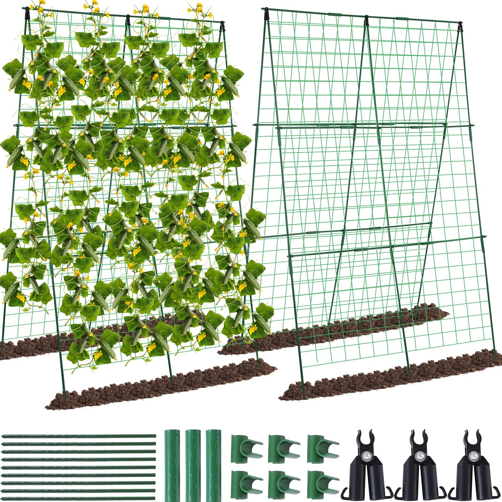 2 Pakcs 6 x 4 Feet Garden Trellis for Climbing Plants Foldable Cucumber Trellis A Frame Garden Trellis with Plant Support Net Vegetable Fruit Flower Vine Plant Support Garden Trellis for Raised Bed