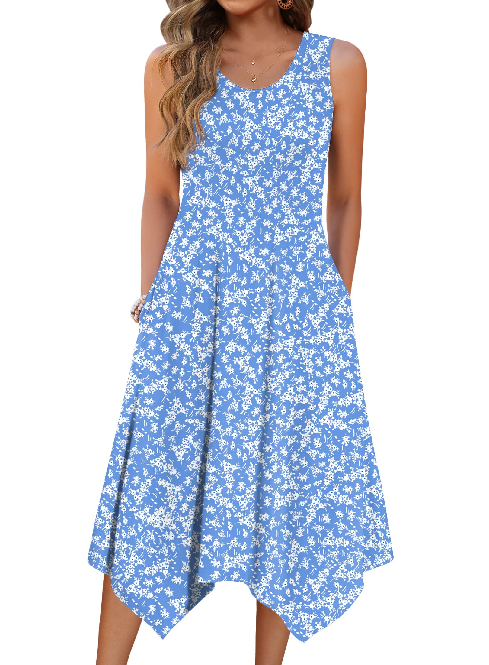 Zeagoo Womens Casual Dress for Summer Tank Dress Loose Flowy Beach Dress with Pockets Hankerchief Flare Midi Sundress 2026