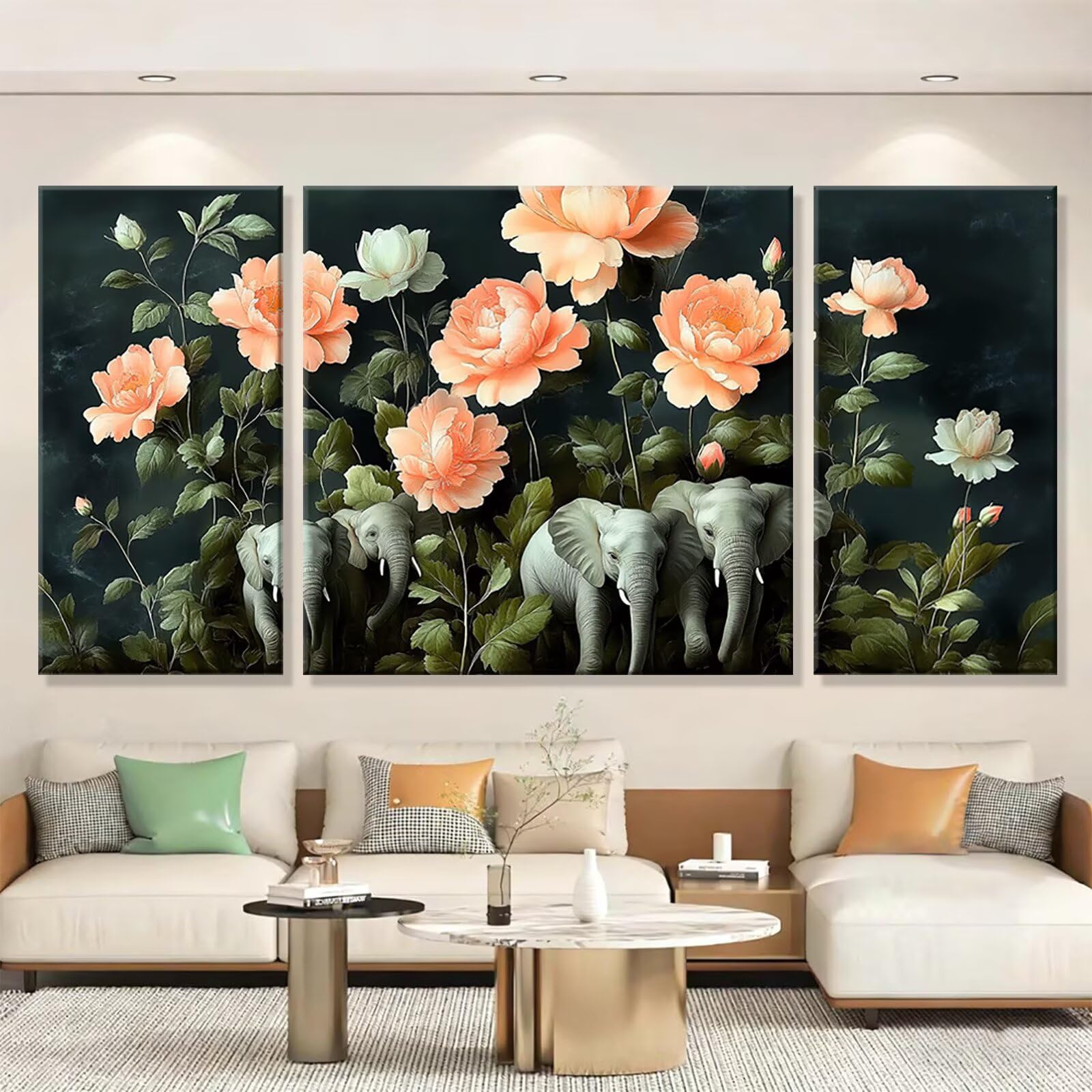 3 Pezzi Dipingere con i Numeri adulti, Paint by Numbers Elefante Fiore, Kit Lavoretti Creativi, Kit di Pittura Acrilica Fai-da-Te, con 3- Pennello, Decorazioni Casa 70x140cm (Senza Cornice) y1s-603