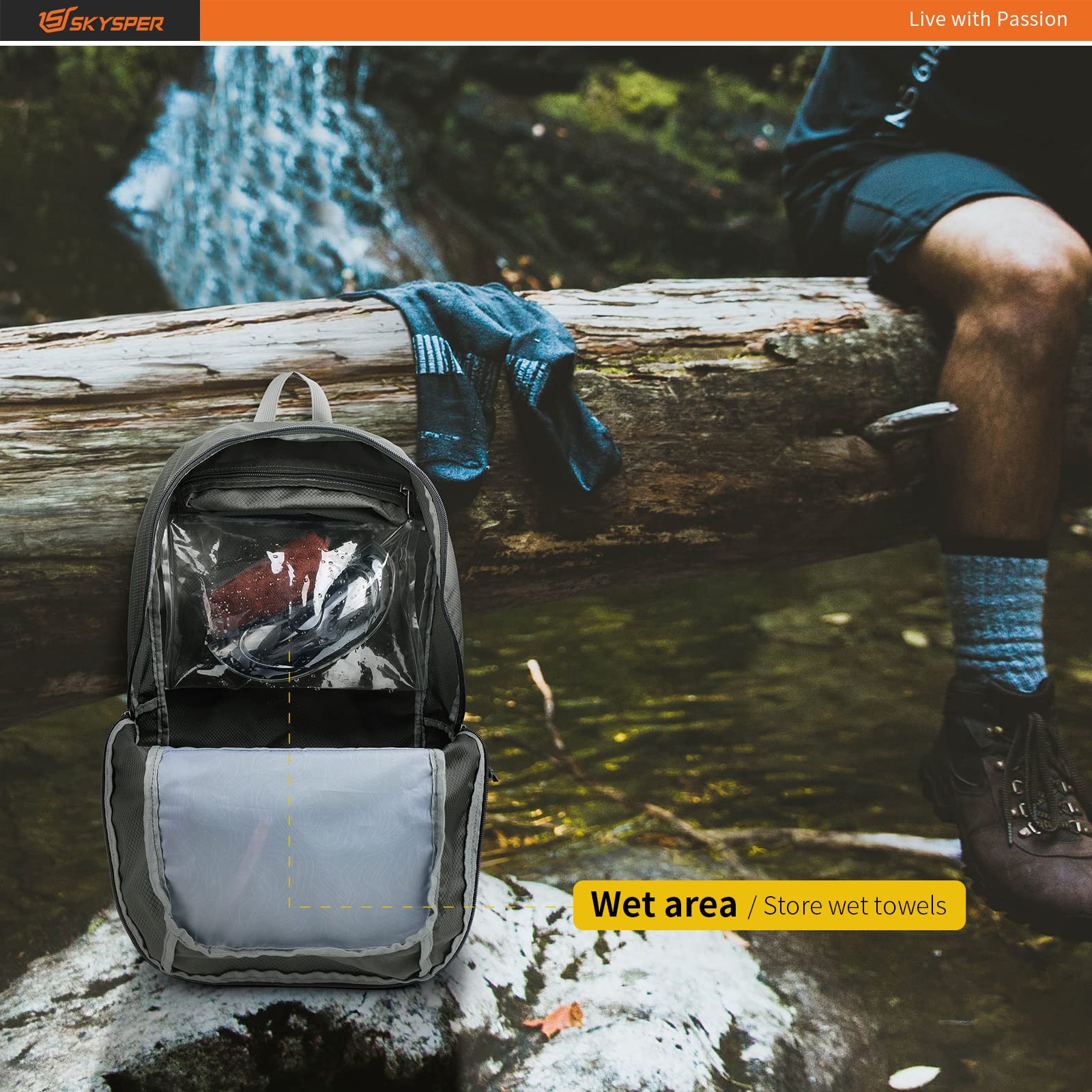 SKYSPER Zaino Ultraleggero Pieghevole, Zaino Ripiegabile 30L Resistente all'Acqua con Strisce Riflettenti Zaino da Trekking per Hiking Escursione Viaggio Uomo Donna