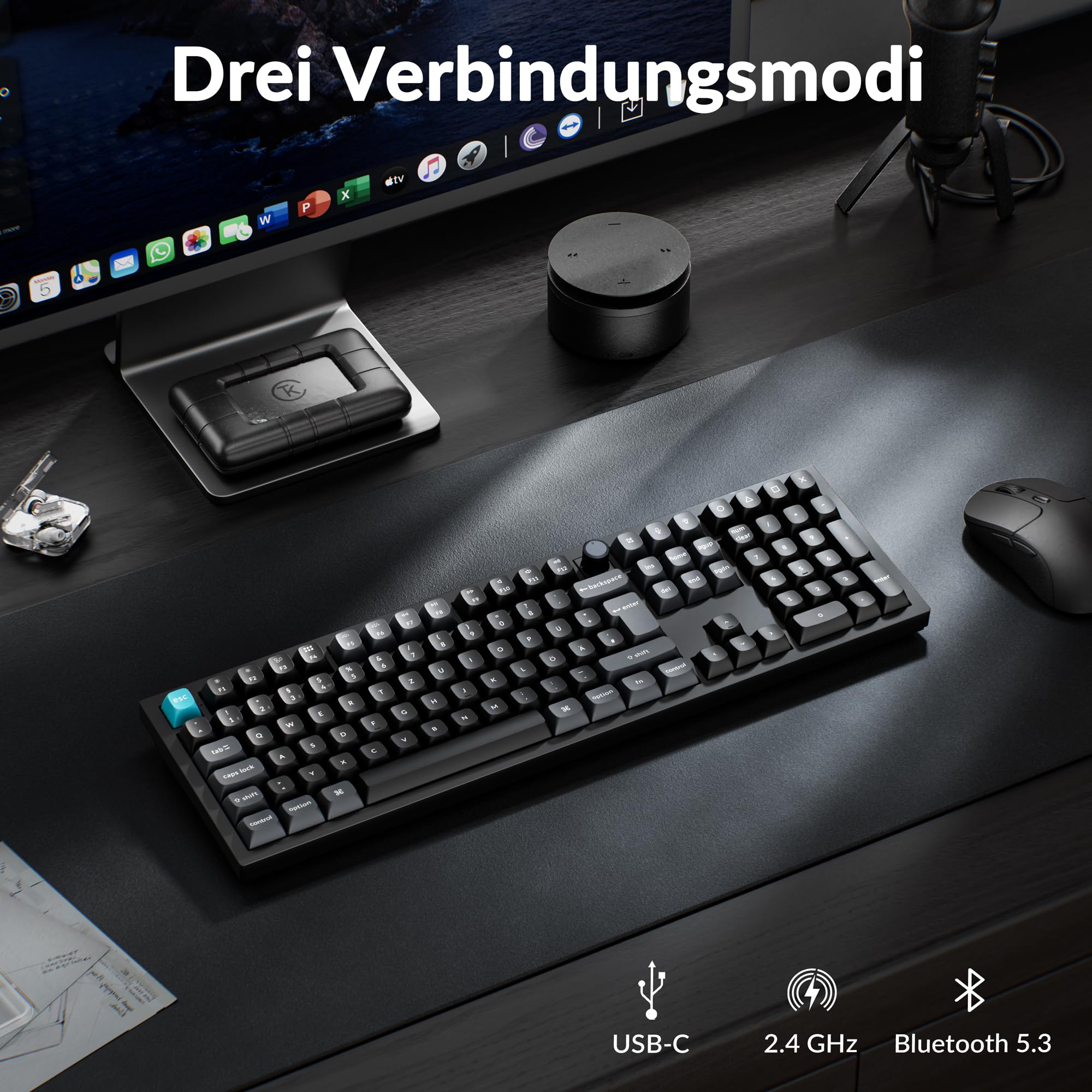 Keychron Q6 Ultra 8K – Kabellose mechanische Tastatur mit ISO-QWERTZ-Layout | 8000 Hz - Vollmetallgehäuse - 2,4 GHz/Bluetooth 5.3/USB-C - Red-Schalters - Schwarze Gaming-Tastatur für Mac/Windows/Linux