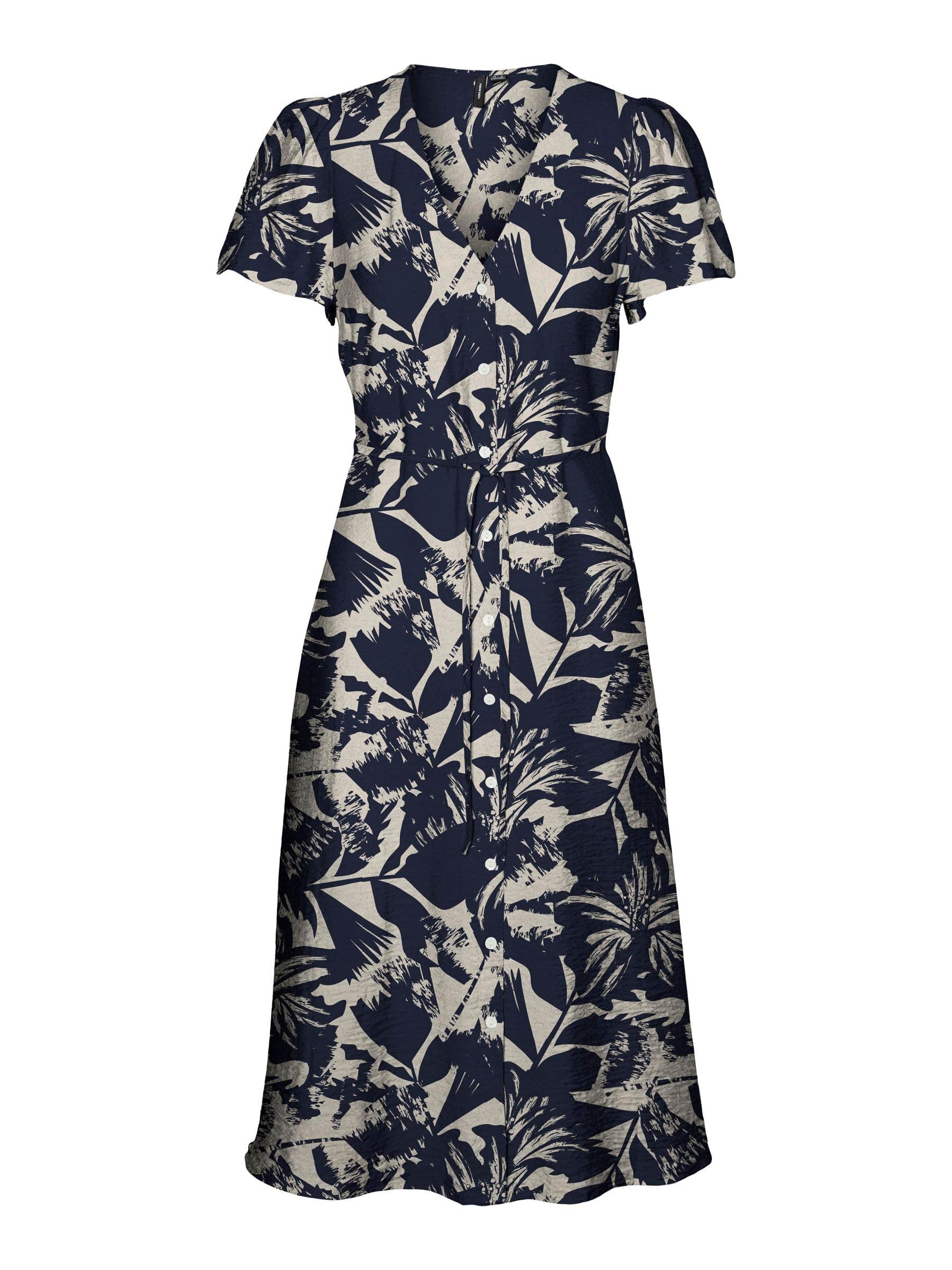 VMJOSIE SS Calf Shirt Dress WVN GA, Navy Blazer/AOP:Hanne, S