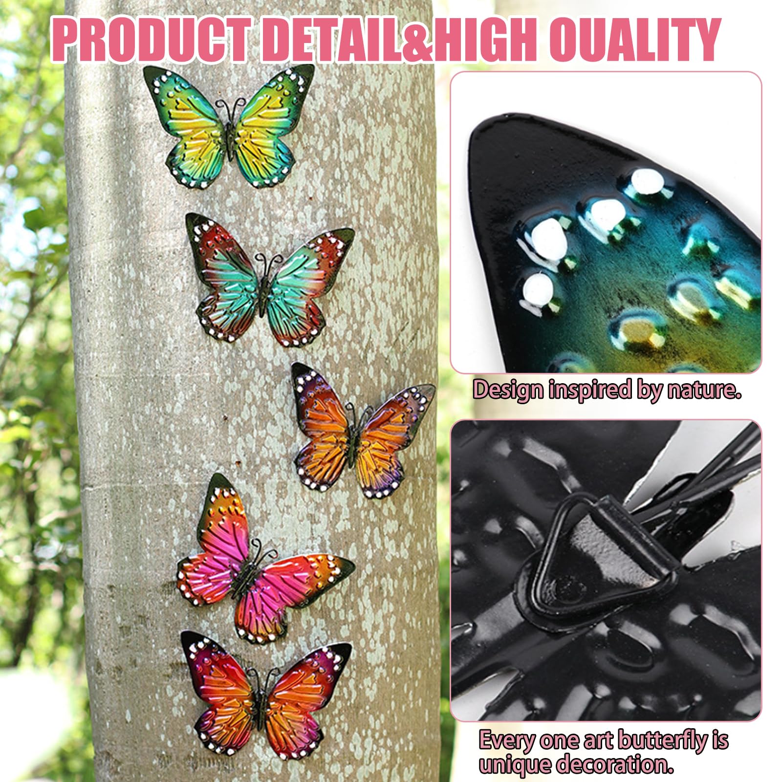 VPB 5Pieces Outdoor Metal Butterfly Wall Garden Art Decoration,Metal Butterfly Butterfly Ornaments for Outdoor Fences Sheds Fences Yard Decorations Wall Hanging Kitchen Art Deco - Image 4