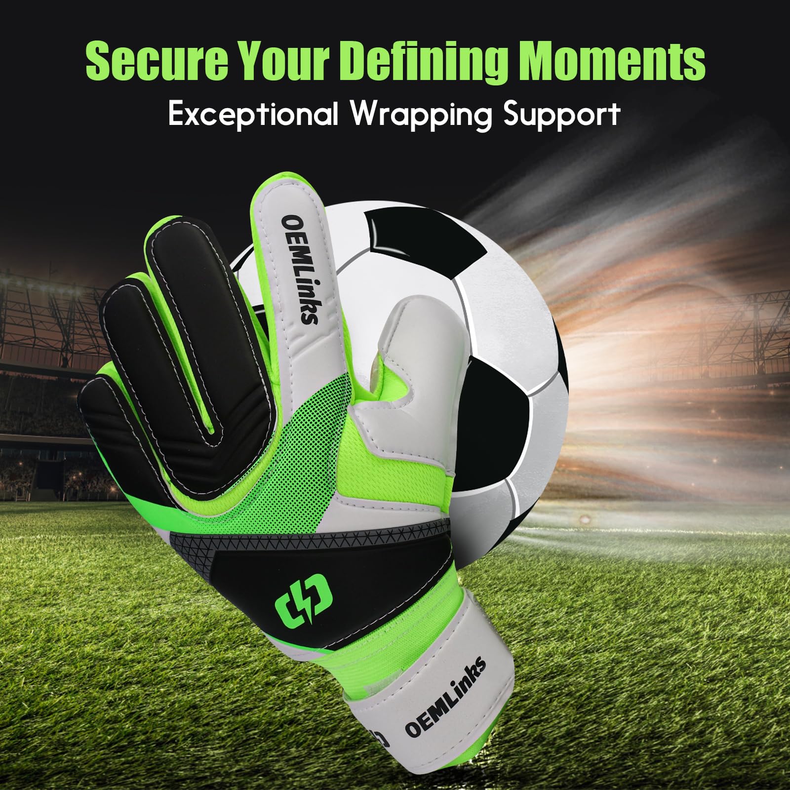 Aegicormy Youth&Adult Soccer Goalie Goalkeeper Gloves,Embossed Anti-Slip Latex Palm,Provide Extreme Strong Control and Grip (Green Fingerless Guard, 10)