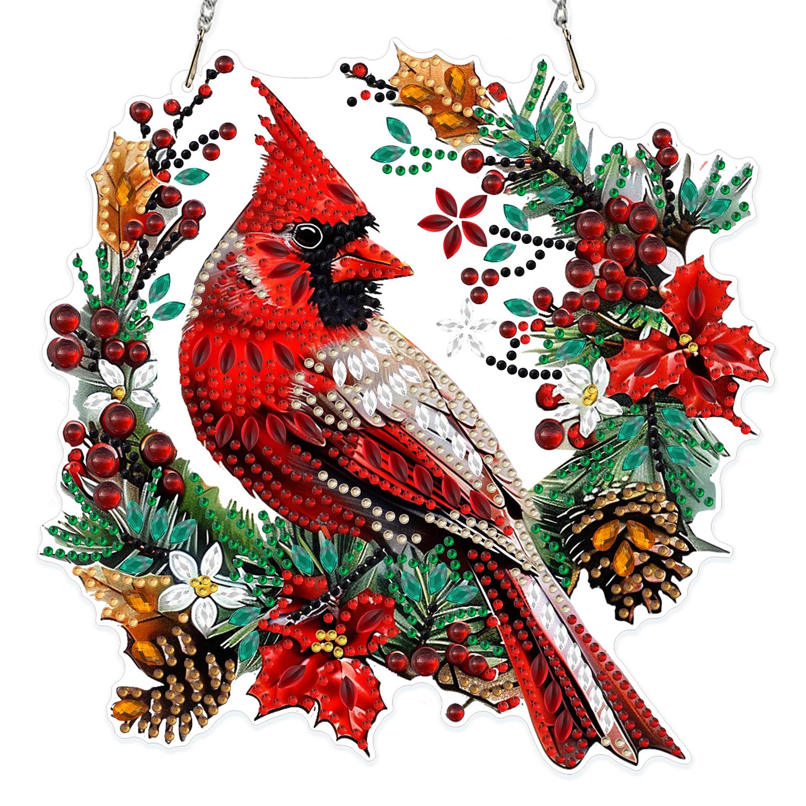 MOGTAA Christmas Cardinal Diamond Art Hanging Kits for Adults Kids, 5D Special Shape Diamond Painting Christmas Landscape Pendant Kits, Crystal Rhinestones Winter Crystal Art Painting for Home Decor