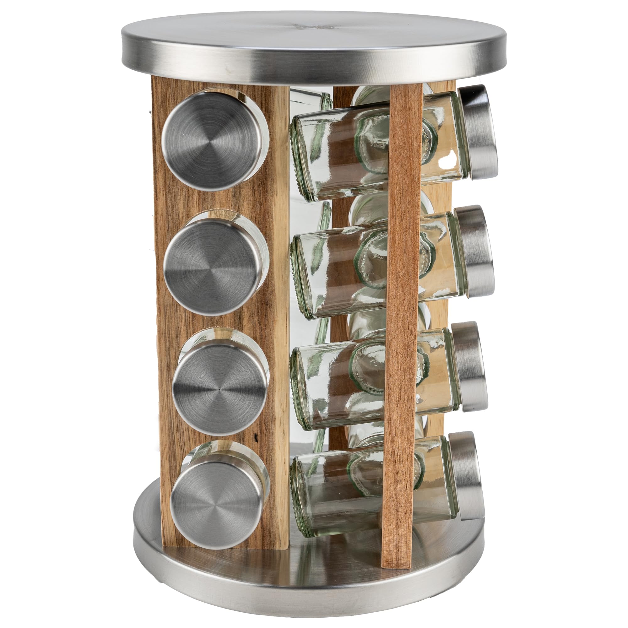 KARL HAUSMANN Portaspezie Girevole con 16 Barattoli in Vetro - Organizer Cucina Salvaspazio con Base Rotante 360° - Porta Spezie da Cucina in Legno e Metallo