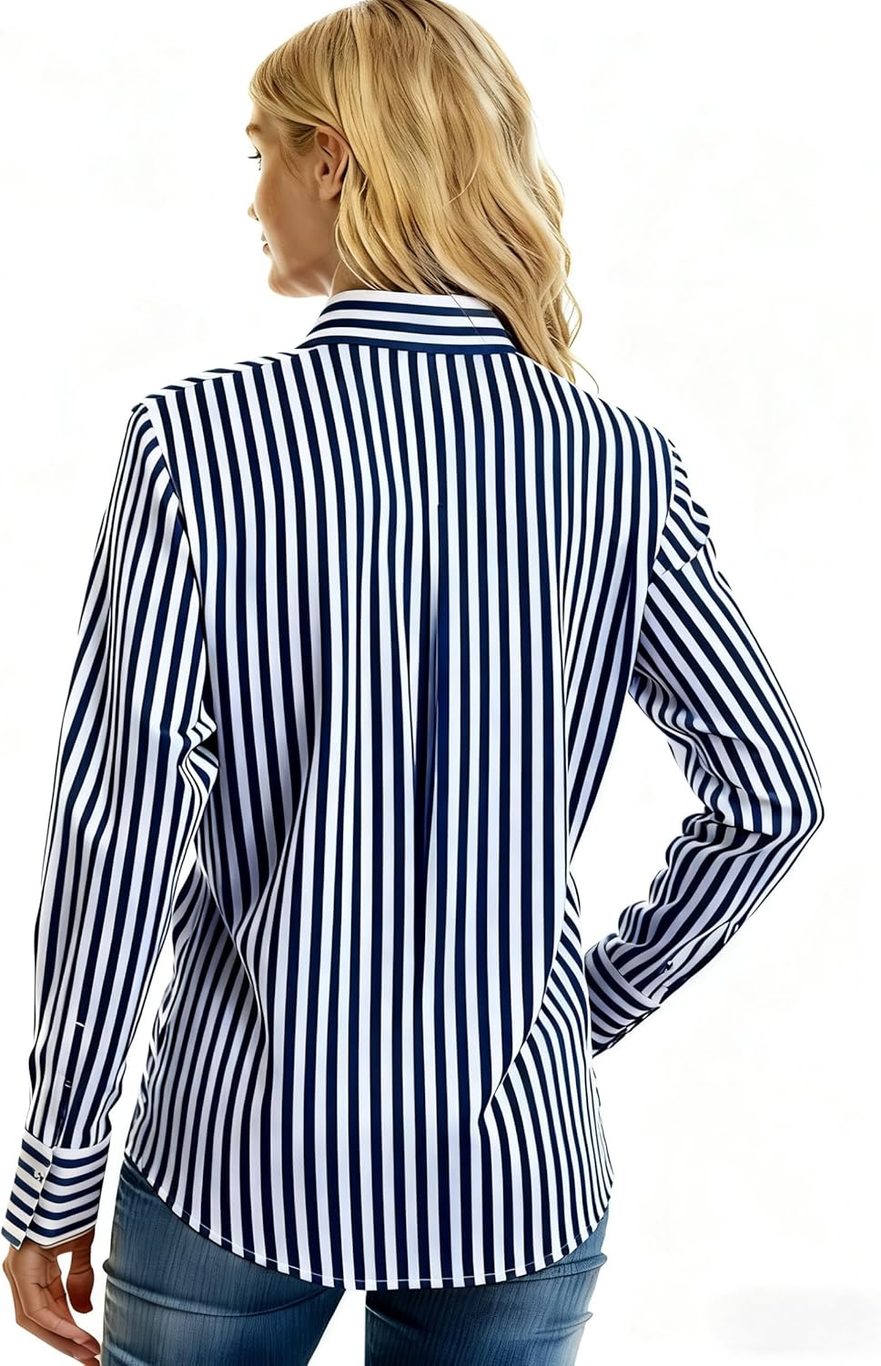 Button Down Shirts for Women Striped Long Sleeve Wrinkle Resistant Blouses Super Soft Collared Business Casual Tops - Image 2
