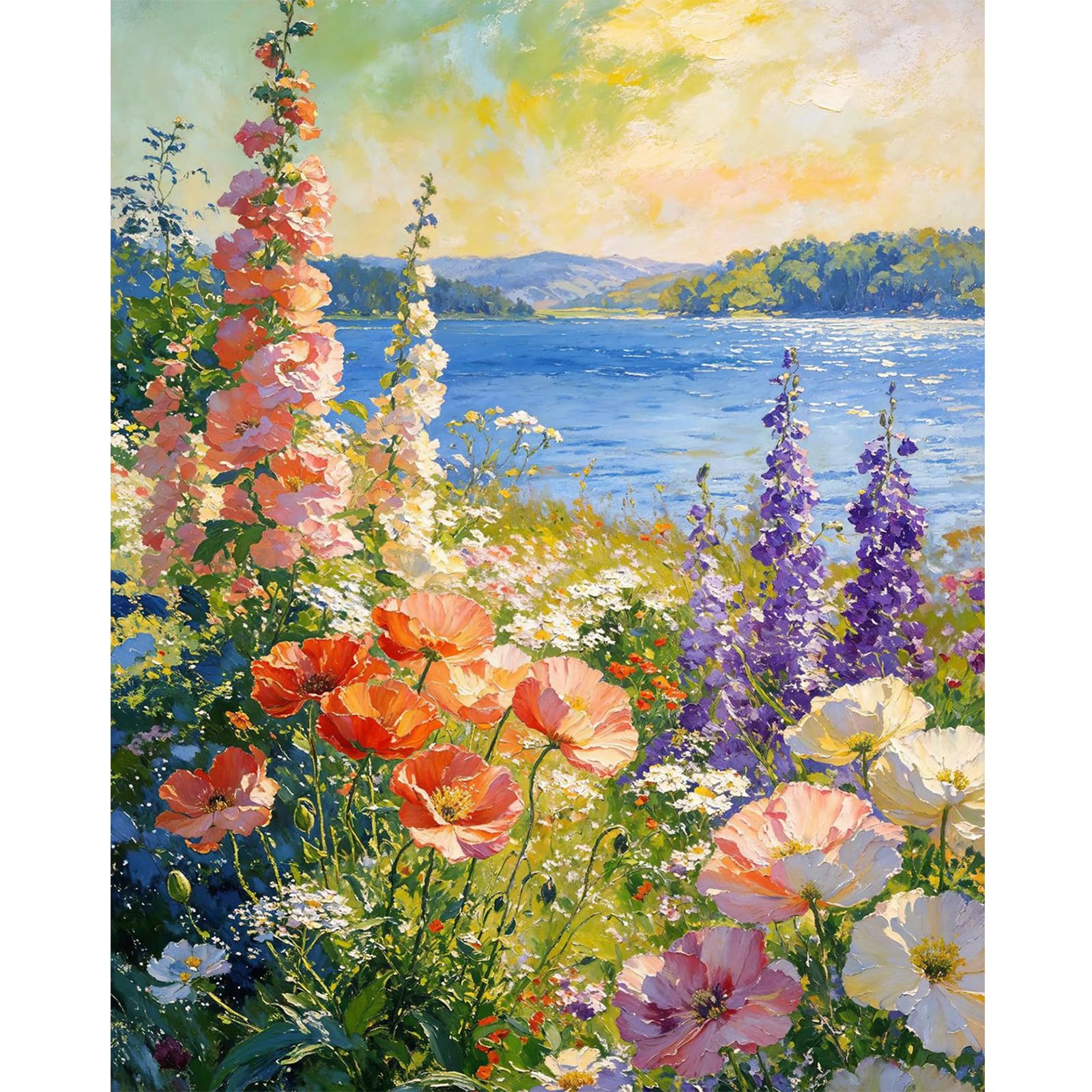 Querencia Flowers Paint by Numbers for Adults, Wild Flowers DIY Acrylic Painting by Numbers for Adults Without Frame for Relaxation, Home Wall Decor Gift, 16x20 Inch