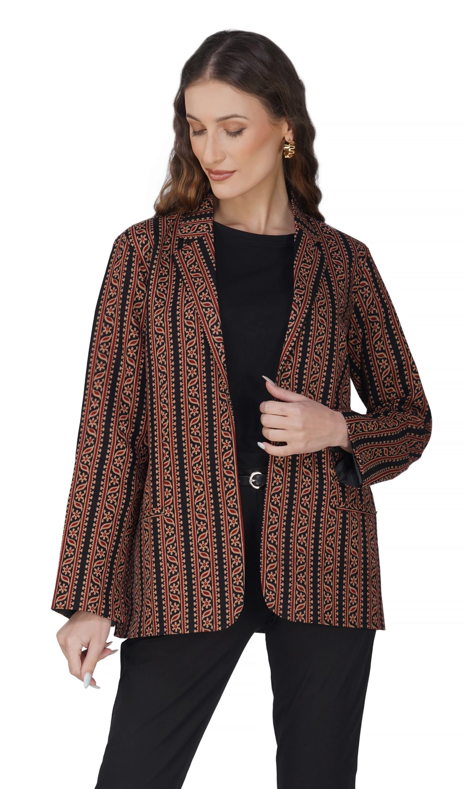 vastraa fusion Ladies Block Printed Single Breasted Blazer Pockets Regular Fit Stylish Blazer for Women-picture-35