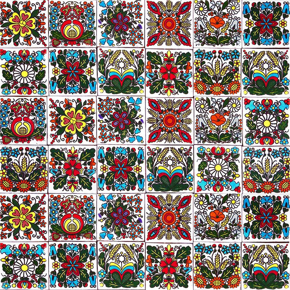 Cerames azulejos de mosaico Talavera Kociewski - 30 azulejos decorativos de cerámica mexicana para baño, ducha, escaleras, pared posterior de la cocina | azulejos de mexicanos 10,5x10,5 cm