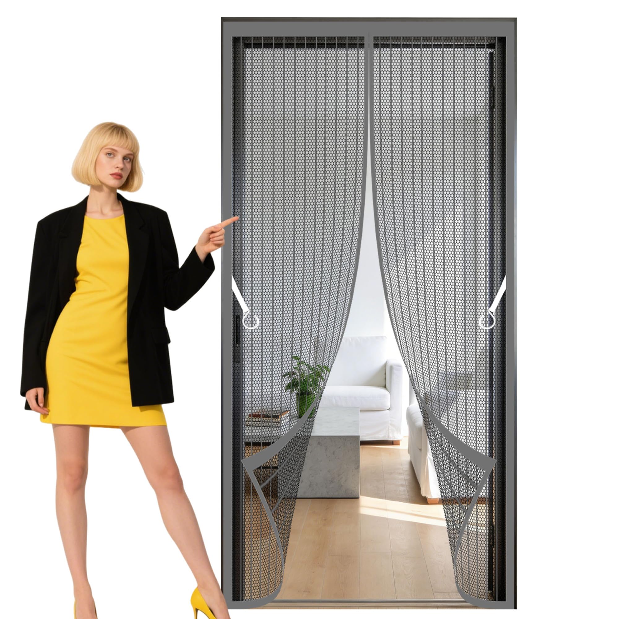 Gouer Grey Fly Screen For Doors 131 X 193 Cm Automatically Closes Mosquito Proof Door Curtains Hands Free Auto Closing Suitable For Patio Room Balcony Bedroom,