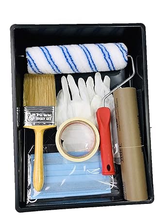 Apollo Decor DIY Self Painting Kit (Painting Tray| Paint Roller| Paint Brush| WaterProof SandPaper| Masking Tape| Hand Gloves| 3Ply Mask)