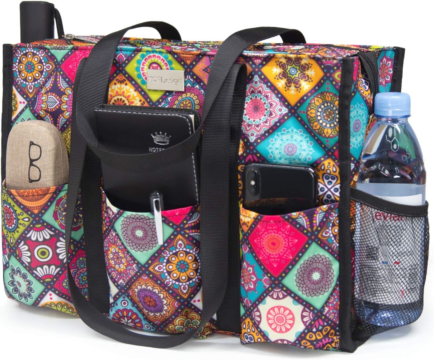 TOPDesign Utility Water Resistant Tote Bag with 13 Exterior & Interior Pockets, Top Zipper Closure & Thick Bottom Support TOPDesign Utility Water Resistant Tote Bag with 13 Exterior & Interior Pockets, Top Zipper Closure & Thick Bottom Support