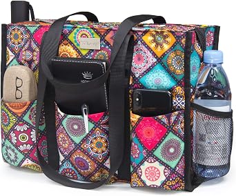 TOPDesign Utility Water Resistant Tote Bag with 13 Pockets, Zipper Closure