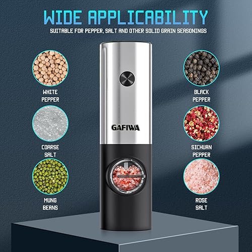 Miniatura 4 de Gravity Electric Pepper&salt Grinder, Automatic Mill Grinder, Battery Powered with LED Light, Adjustable Coarseness, One Handed Operated, Grinder