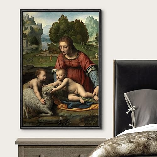 Miniatura 3 de wall26 Lienzo enmarcado para pared, diseño de Madonna, niño, John Bautist por Luini, ilustraciones de historia renacentista, bellas artes, arte