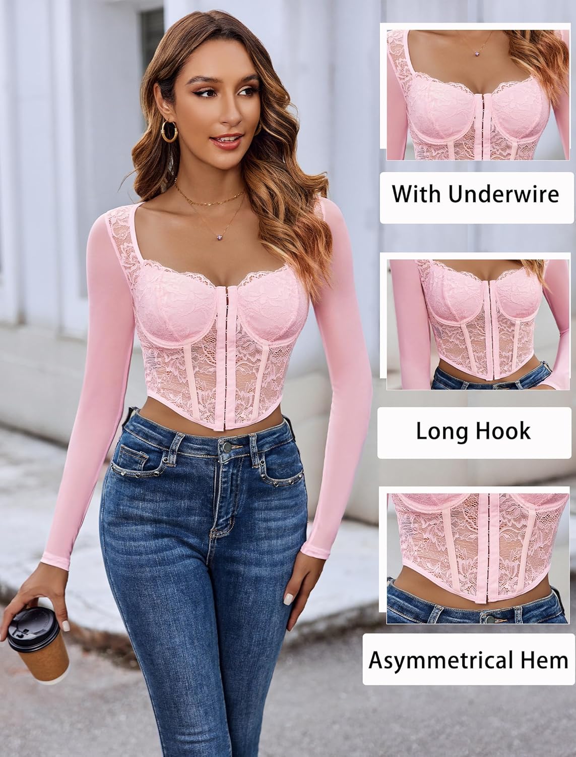 Avidlove Women Mesh Top Lace Crop Top Long Sleeve Sheer Blouse Y2K Mesh Shirts Sexy Going Out Tops Club Outfits - Image 4