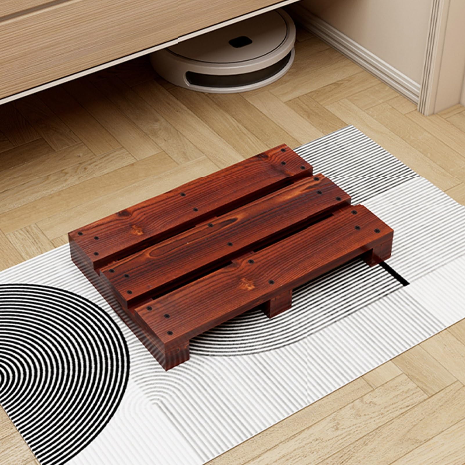 Sgabello in Legno con pedana Bassa in Legno carbonizzato, Sgabello a Un Gradino per Comodino, Bagno, Cucina, Giardino (Non Richiede Montaggio)(80x35x10cm)