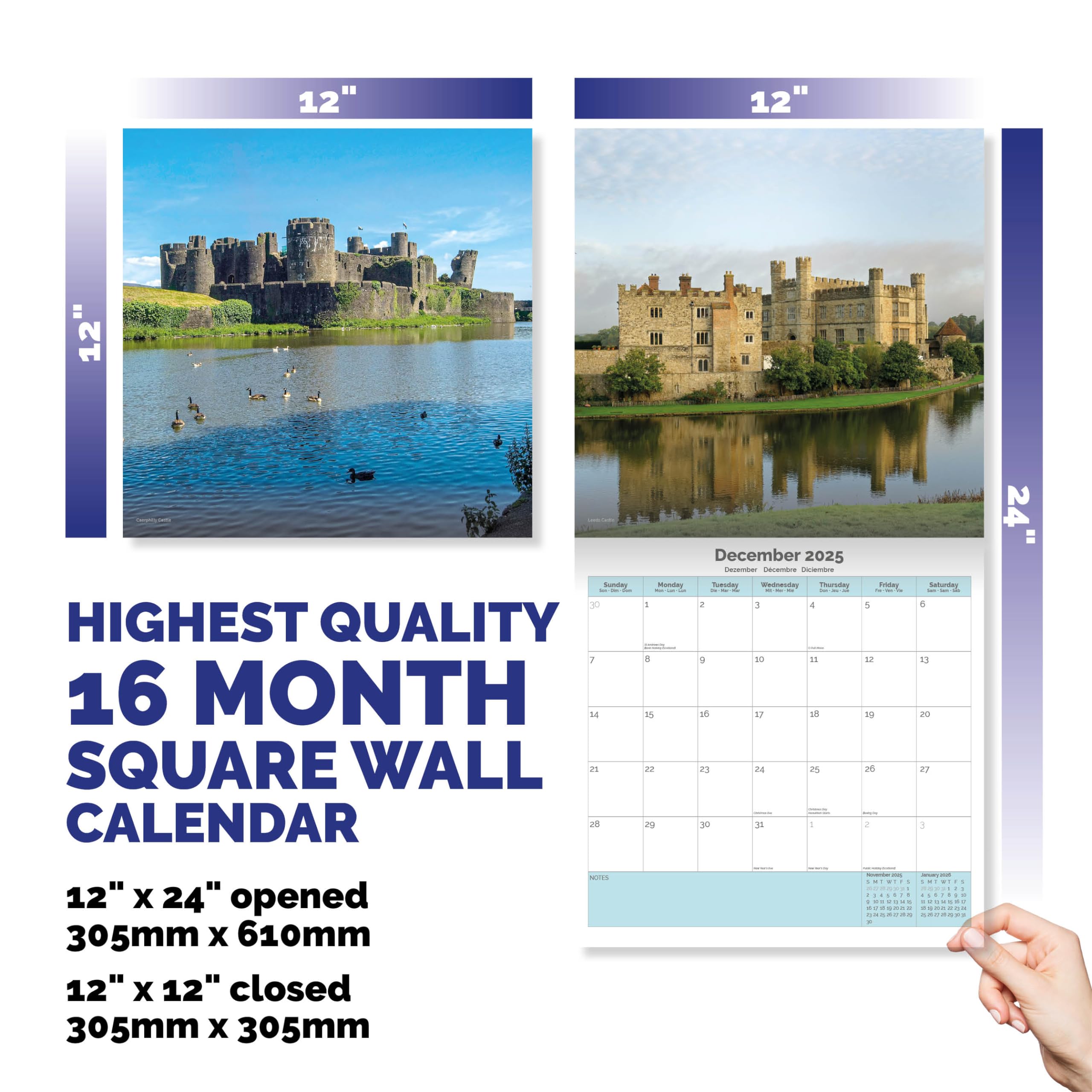 Dayplanner Publishing British Castles Calendar 2026, Large Square Wall Calendar With Organisational Stickers, 16 Month - Image 4