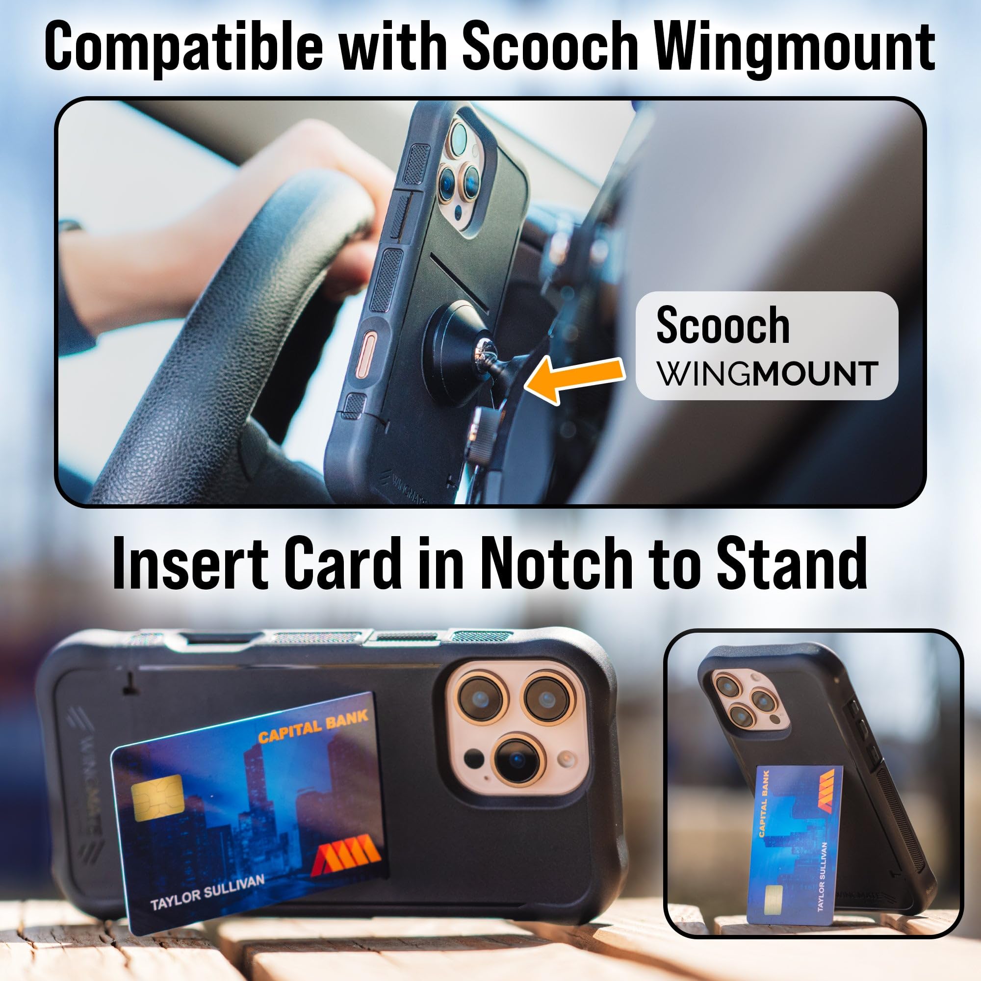Scooch Funda para iPhone 17 con tarjetero, funda tipo cartera con ranura oculta para tarjetas y protección RFID, capacidad para 3 a 4 tarjetas, protección contra caídas de 10 pies, flores secas