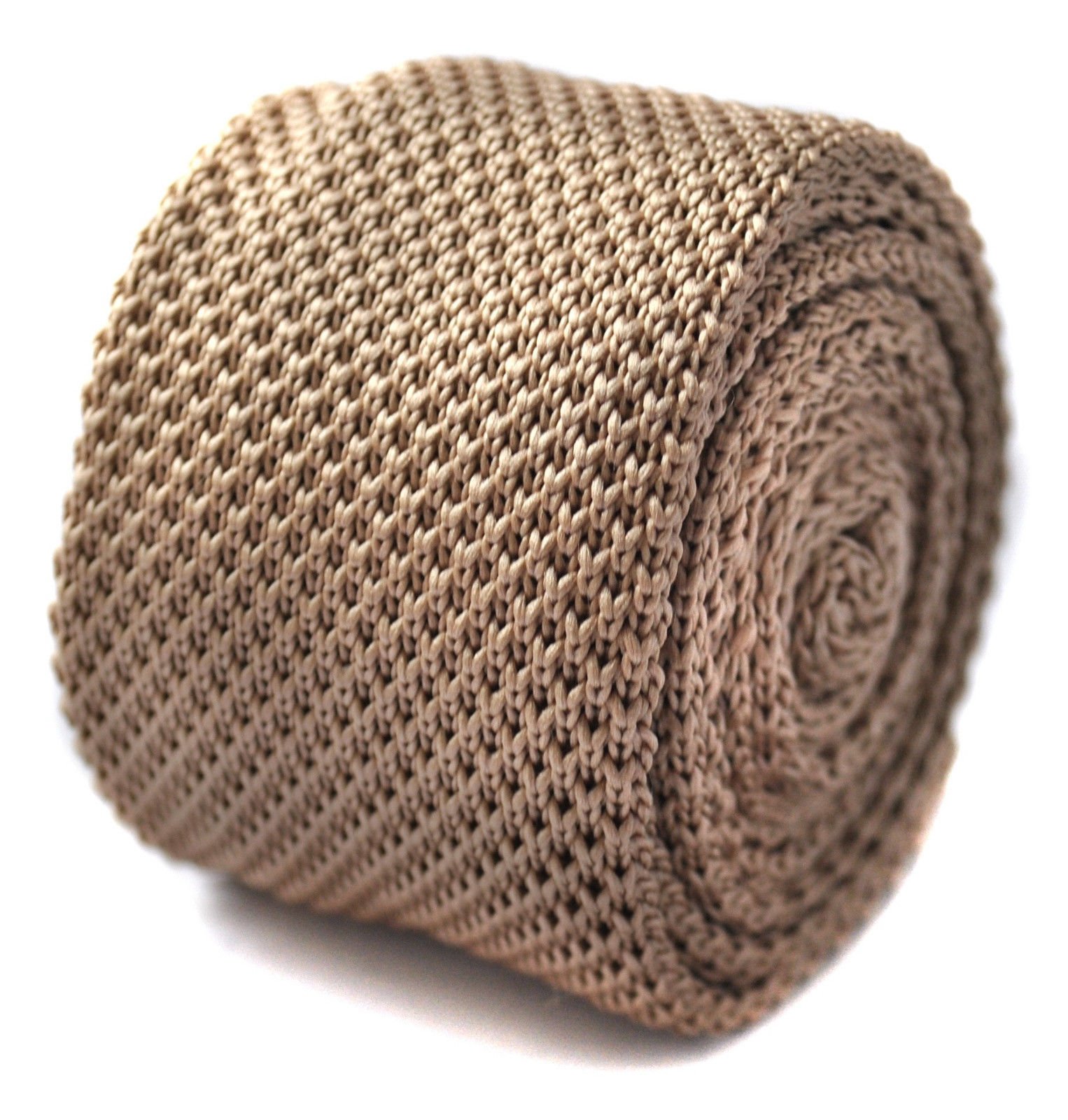 Frederick Thomas Men's Caramel Plain Knitted Tie With Pointed End