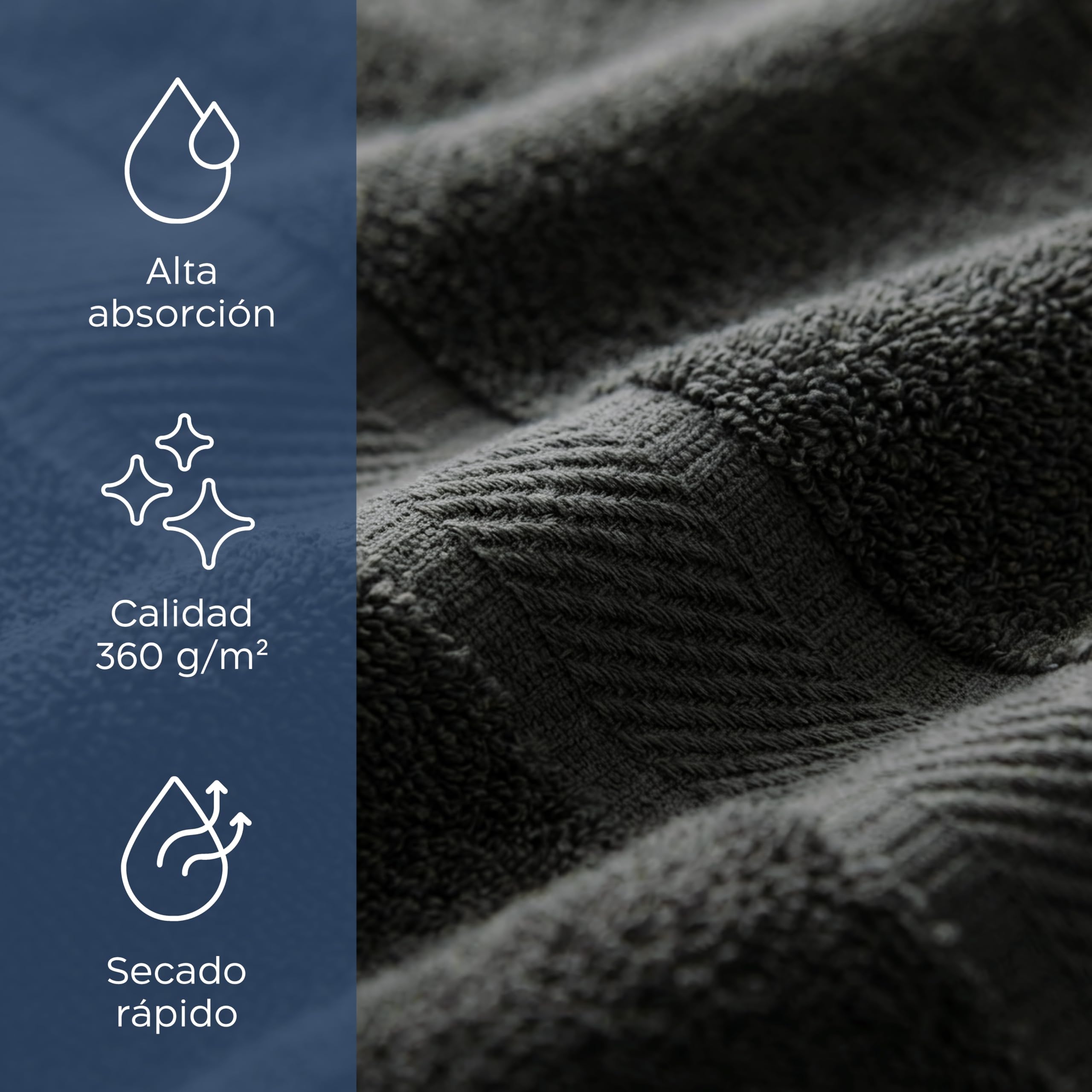Twinzen Toalla de Baño Grande 100x200 cm – Toalla XXL de Algodón 100%, Absorbente y Suave, con Cinta para Colgar, Certificada Oeko-Tex, Antracita — view 4