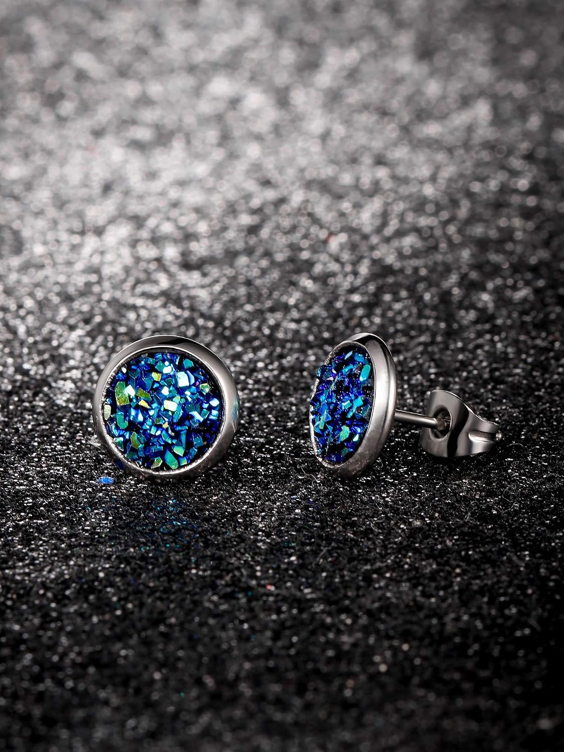 Yaomiao 20 Pairs Round Stud Earrings Stainless Steel Druzy Stud Earring Anti Sensitive Fit Women Men Holiday Birthday Party
