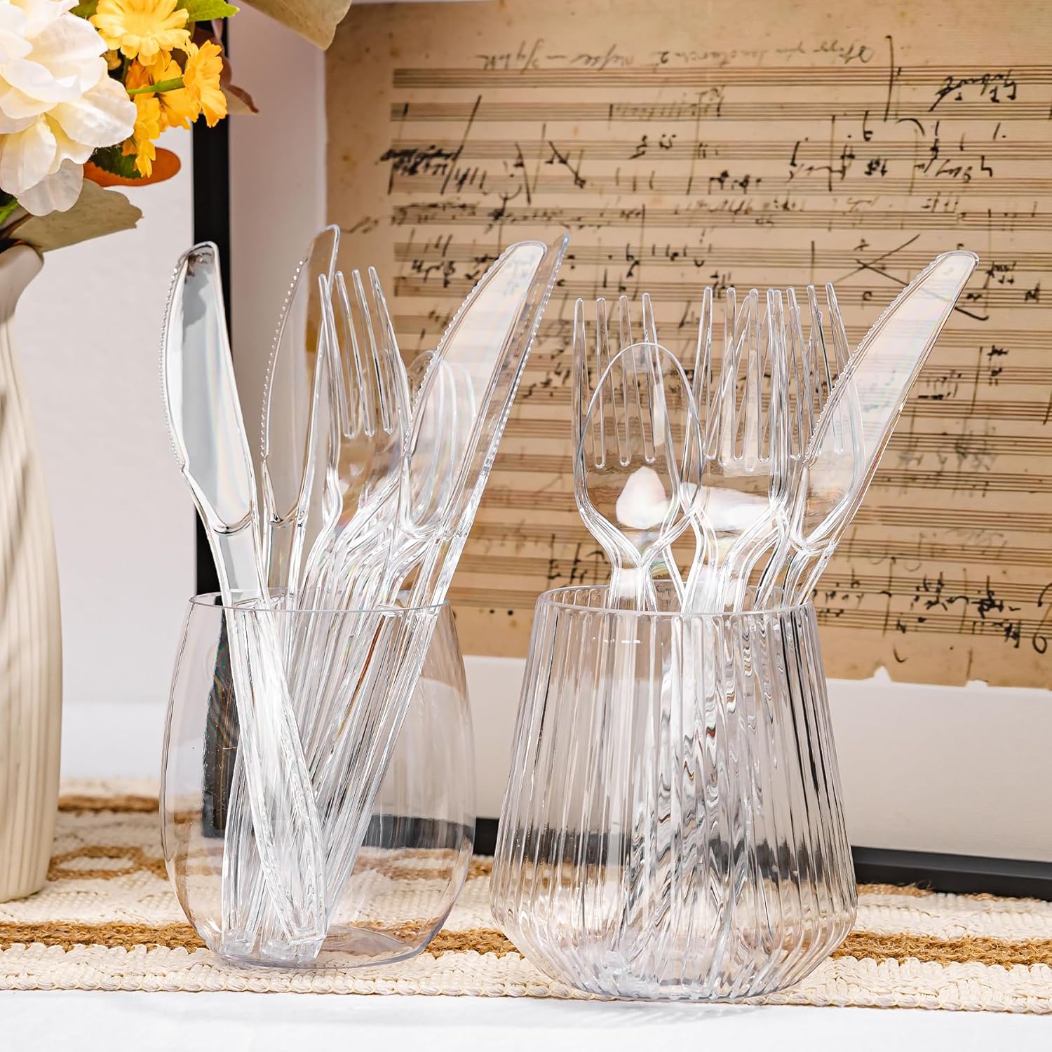 400 Count Clear Plastic Silverware, Extra Heavy Duty Plastic Utensils Set Includes 160 Forks, 160 Spoons and 80 Knives, BPA-Free and Heat Resistant Disposable Cutlery for Party and Daily Use - Image 8