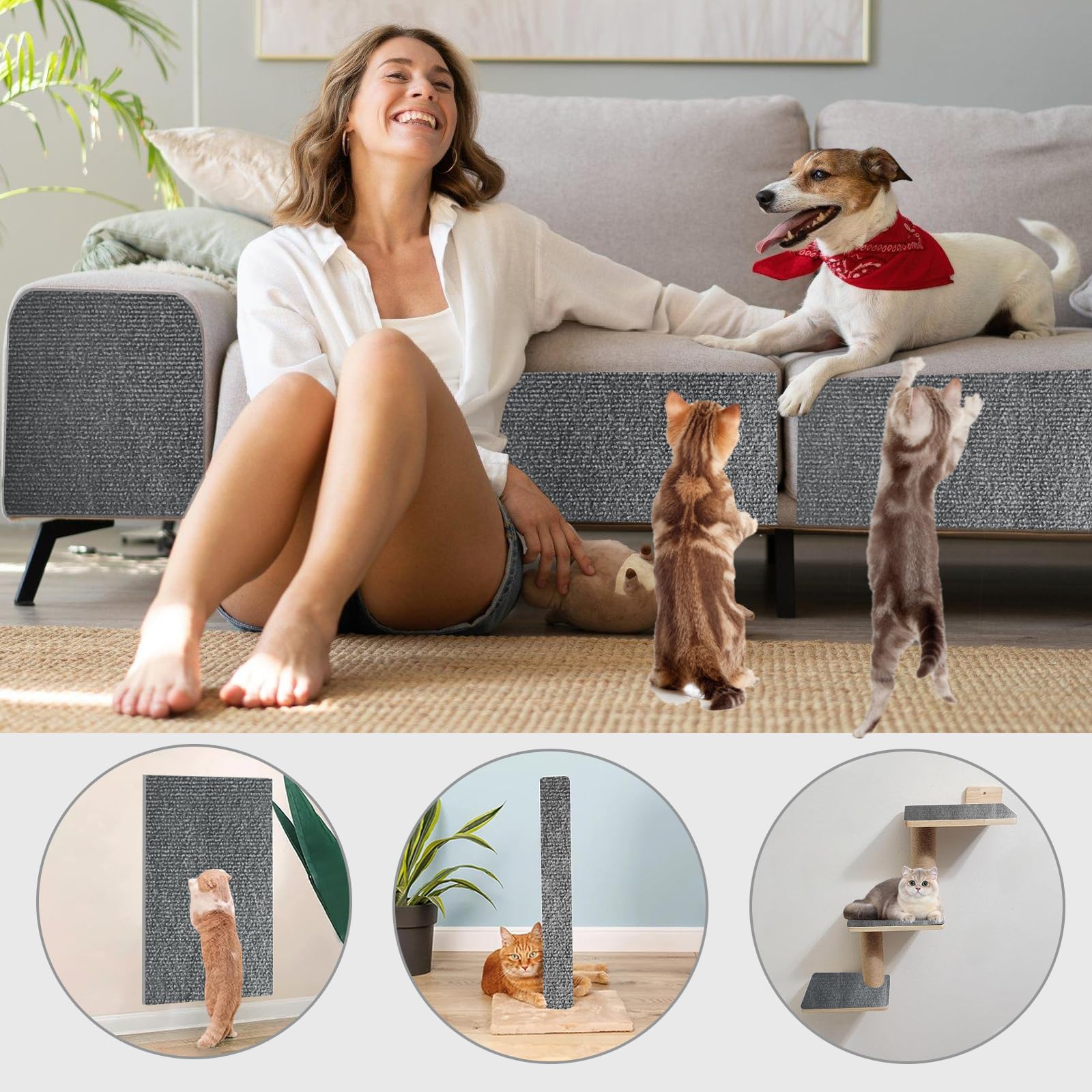 Tappeto Tiragraffi Per Gatti 200x40cm - Autoadesivo, Protezione Divani E Mobili, Nero - Foto 11