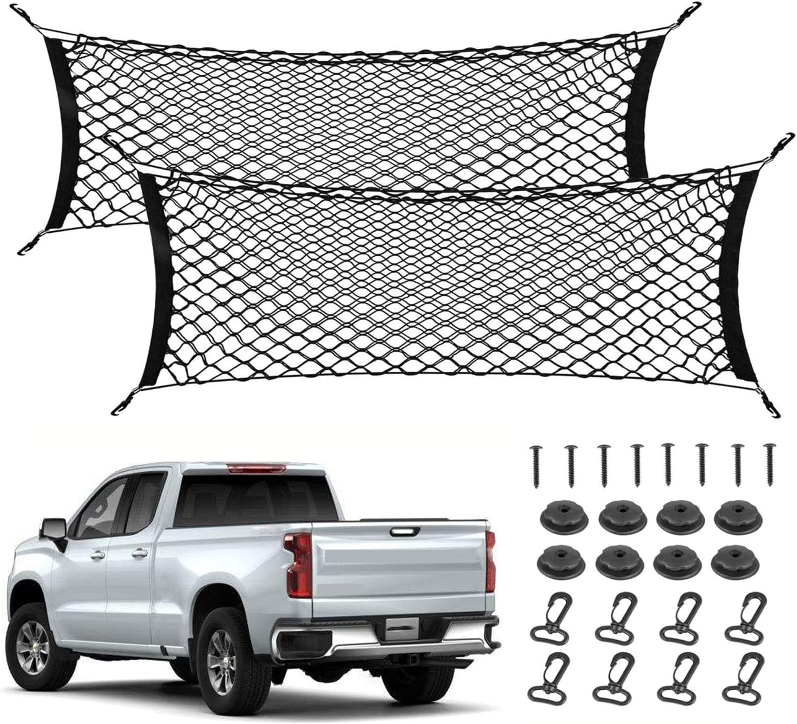 2pcs Truck Bed Cargo Net for Pickup, 52'' 66'' Heavy Duty Envelope