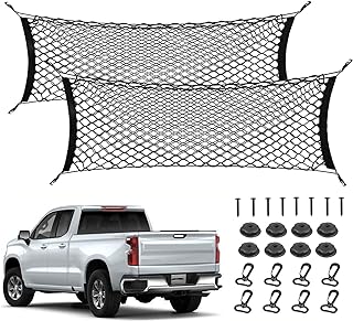 2pcs Truck Bed Cargo Net for Pickup, 52''- 66'' Heavy Duty Envelope Truck Trunk Cargo Storage Organizer Mesh Net Truck Bed Accessories for Ford F150 Chevy Silverado WT LS LTZ GMC Sierra (4.3ft-5.5ft)