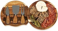 Toscana Picnic Time Acacia Wood Brie Cheese Board & Knife Set - 7.5" Charcuterie Cutting Board with 3 Stainless Tools