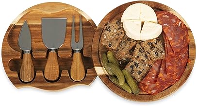 TOSCANA - a Picnic Time brand Acacia Brie Cheese Board and Knife Set - Charcuterie Board Set - Wood Cutting Board, (Acacia Wood) 7.5 Inches