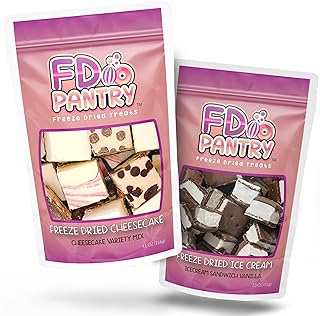 Freeze-Dried Vanilla Ice Cream Sandwich + Cheesecake New York Style Bites, 2.5 oz and 4.1 oz Resealable Pouches