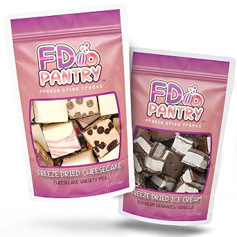 Freeze-Dried Vanilla Ice Cream Sandwich + Cheesecake New York Style Bites, 2.5 oz and 4.1 oz Resealable Pouches