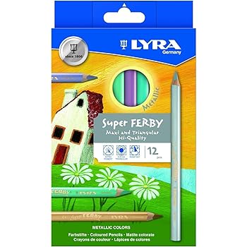 LYRA Super Ferby Giant Triangular Colored Pencil, Lacquered, 6.25mm Lead Core, Set of 12 Pencils, Assorted Metallic Colors (3721122)