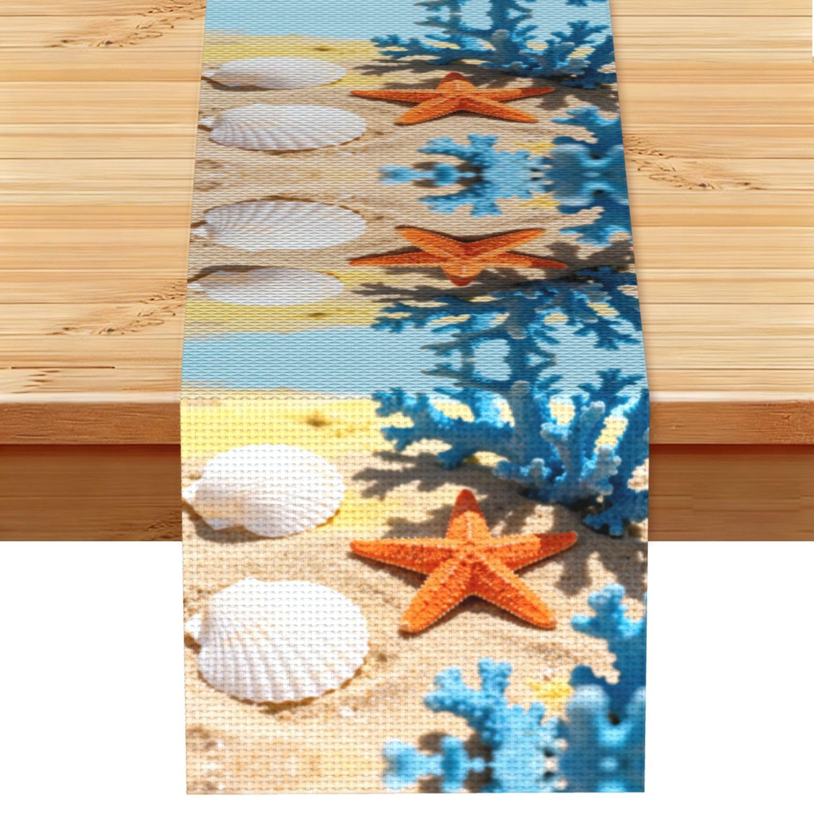 Starfish Coral Linen Look Table Runner 13x72-Wrinkle Resistant Farmhouse Style for Dining Table Decor