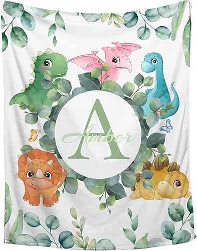 Miniatura 9 de BUYYET Manta de franela de vellón con nombre personalizado de dinosaurio con nombre para niñas, niños, recién nacidos, regalos personalizados, manta