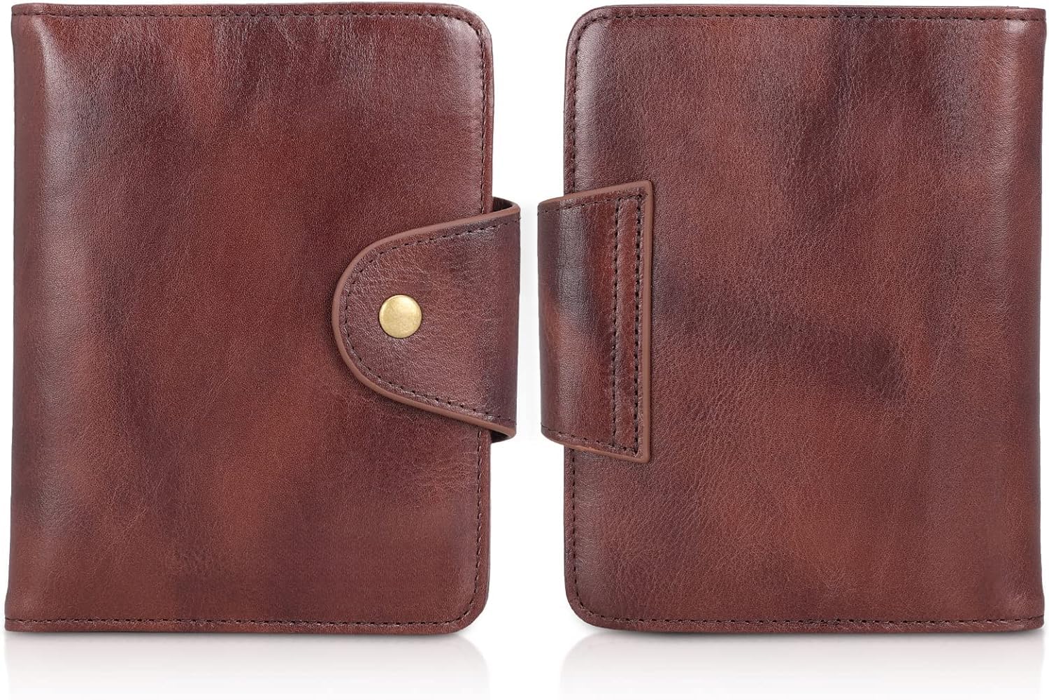 Cartera de piel auténtica funcional RFID plegable para pasaporte de viaje, Café (Coffee1), Vintage