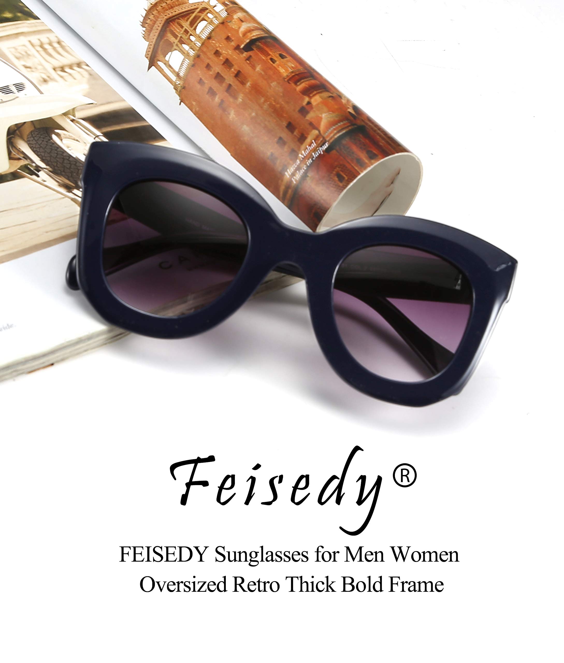 FEISEDY Retro Oversized Square Horn Sunglasses Semi Cat Eye Butterfly Glass Big Thick Bold Frame B2572