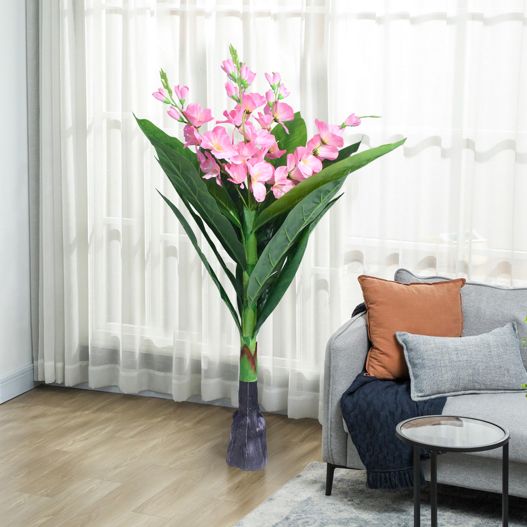 TIED RIBBONS Artificial Pink Flower Plant for Home Décor (Big Size, 3.6ft) - Tall Faux Indoor Decorative Plant with Green Leaves | Floor Standing Tree for Living Room, Bedroom, Office & Balcony-image-43