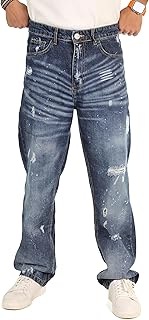 بنطلون جينز بقصة فضفاضة ولون أزرق ممزق للرجال من نوفيرا (عبوة من قطعة واحدة)