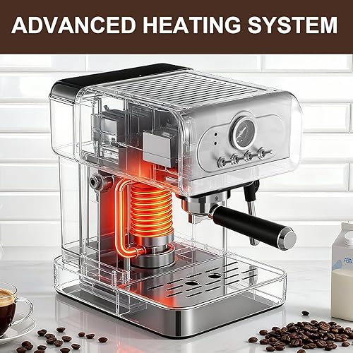 Miniatura 6 de Máquina de café expreso de 20 bares, cafetera de café con potente espumador de leche a vapor, cafetera de acero inoxidable con sistema de