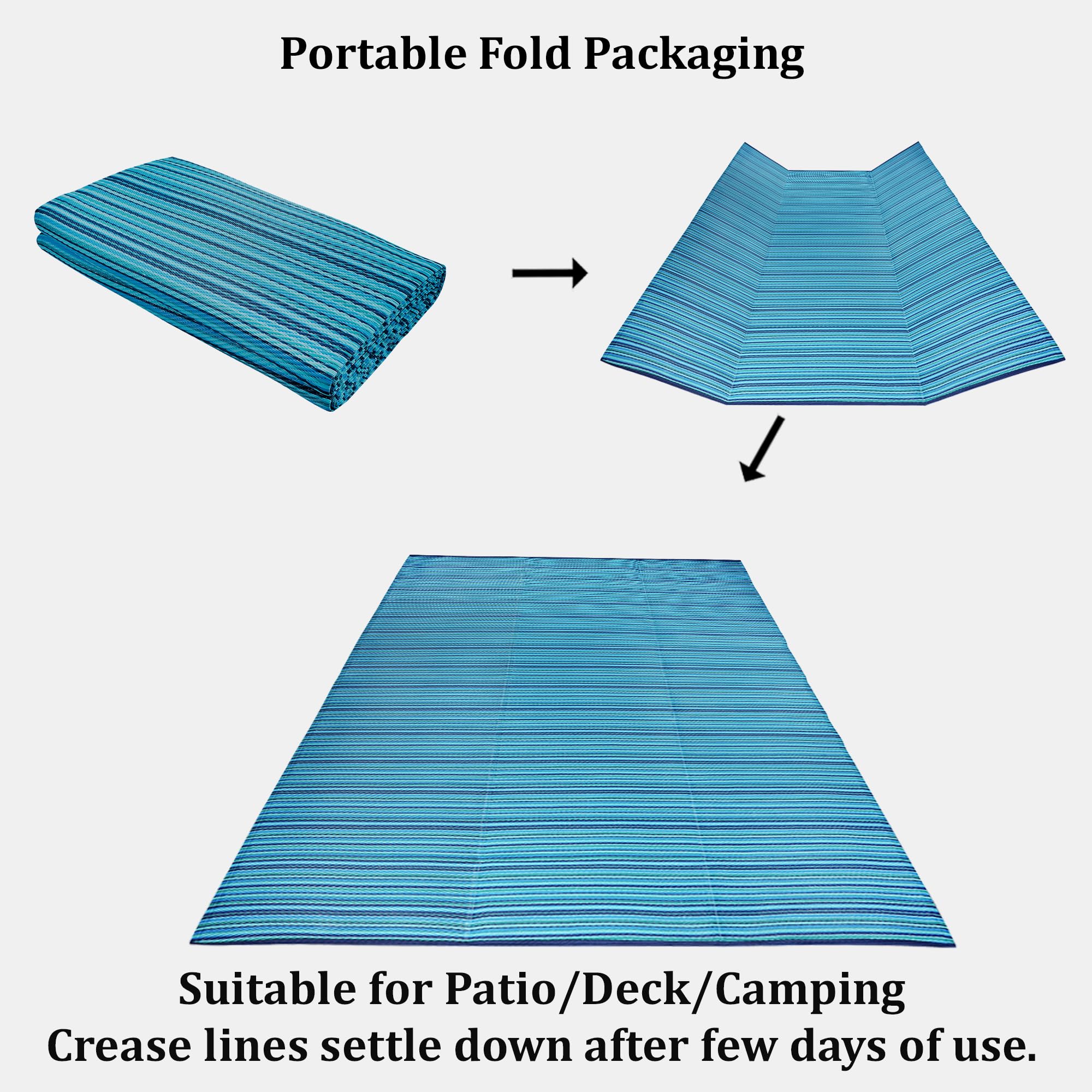 Green Decore Wendbare Camping- und Picknick-Teppiche aus recyceltem Kunststoff, perfekt für Garten, Terrasse, Picknick, Terrassendielen, Flecken- und wasserabweisend, Türkis, Blau, Grün, 240 x 300 cm