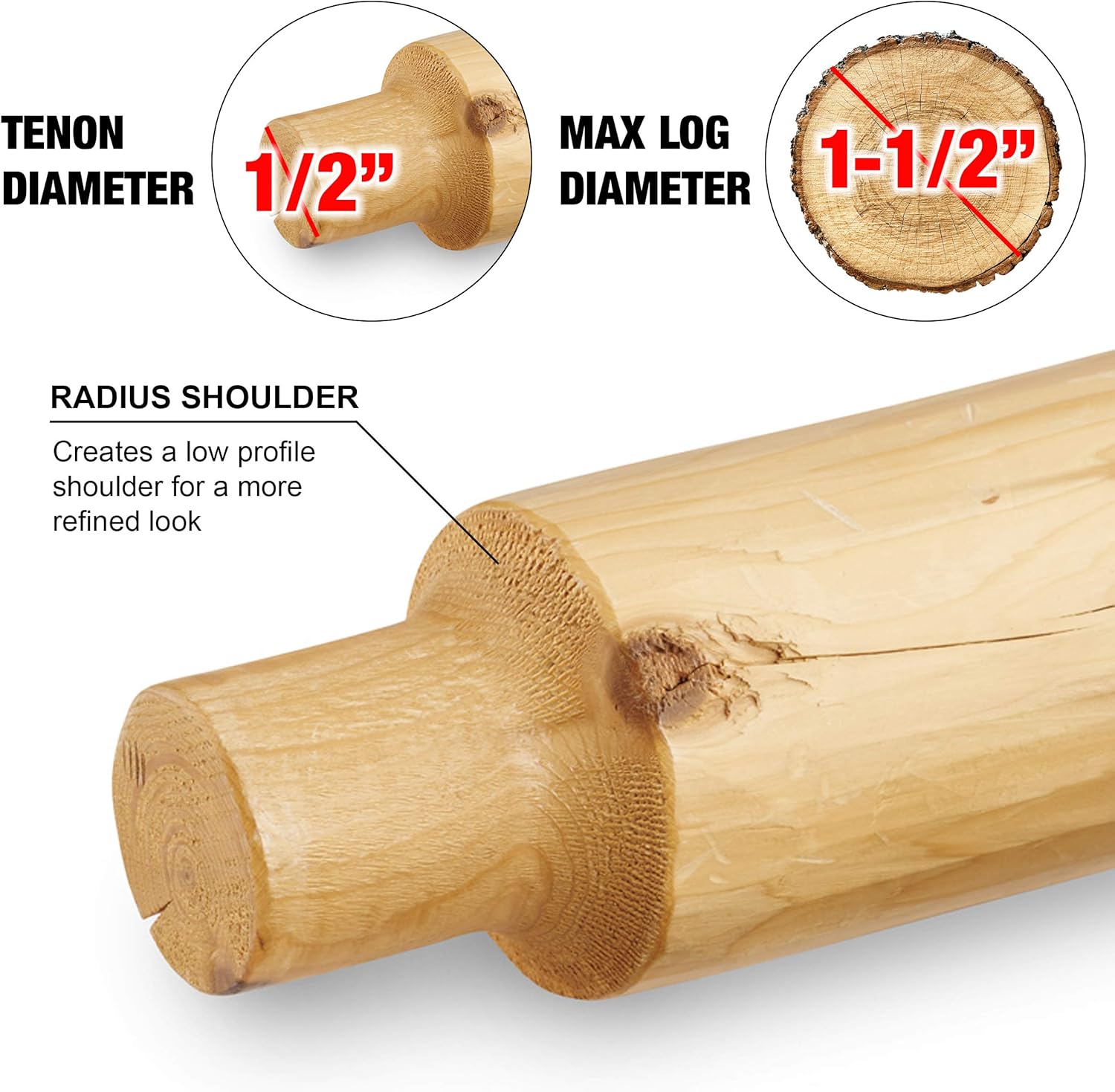Lumberjack Tools Tenon Cutter for Log Furniture, 0.5" Diameter, Pro Series Machined from a Solid Aluminum Billet, 1/2" Shank, Dual Blades Create a Radius Shoulder Profile, DIY Made in USA