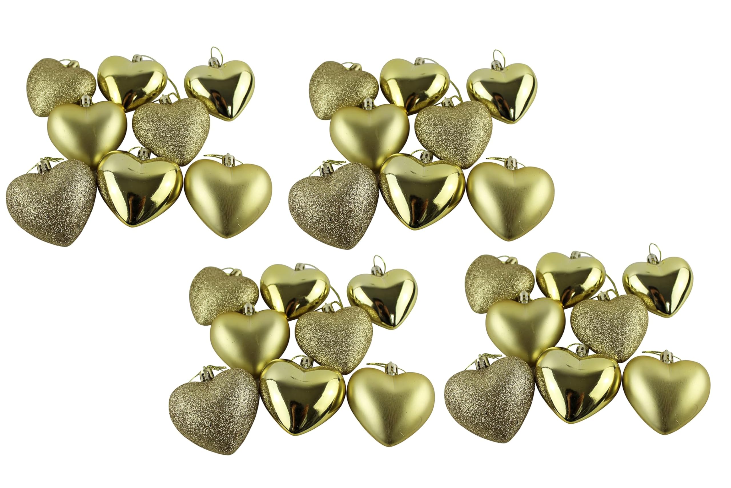 Bolas de Navidad Forma de Corazón decoración árbol de Navidad 32 Piezas para Colgar,3 Tipos Colores Brillantes, Mate y Purpurina. (Dorada)
