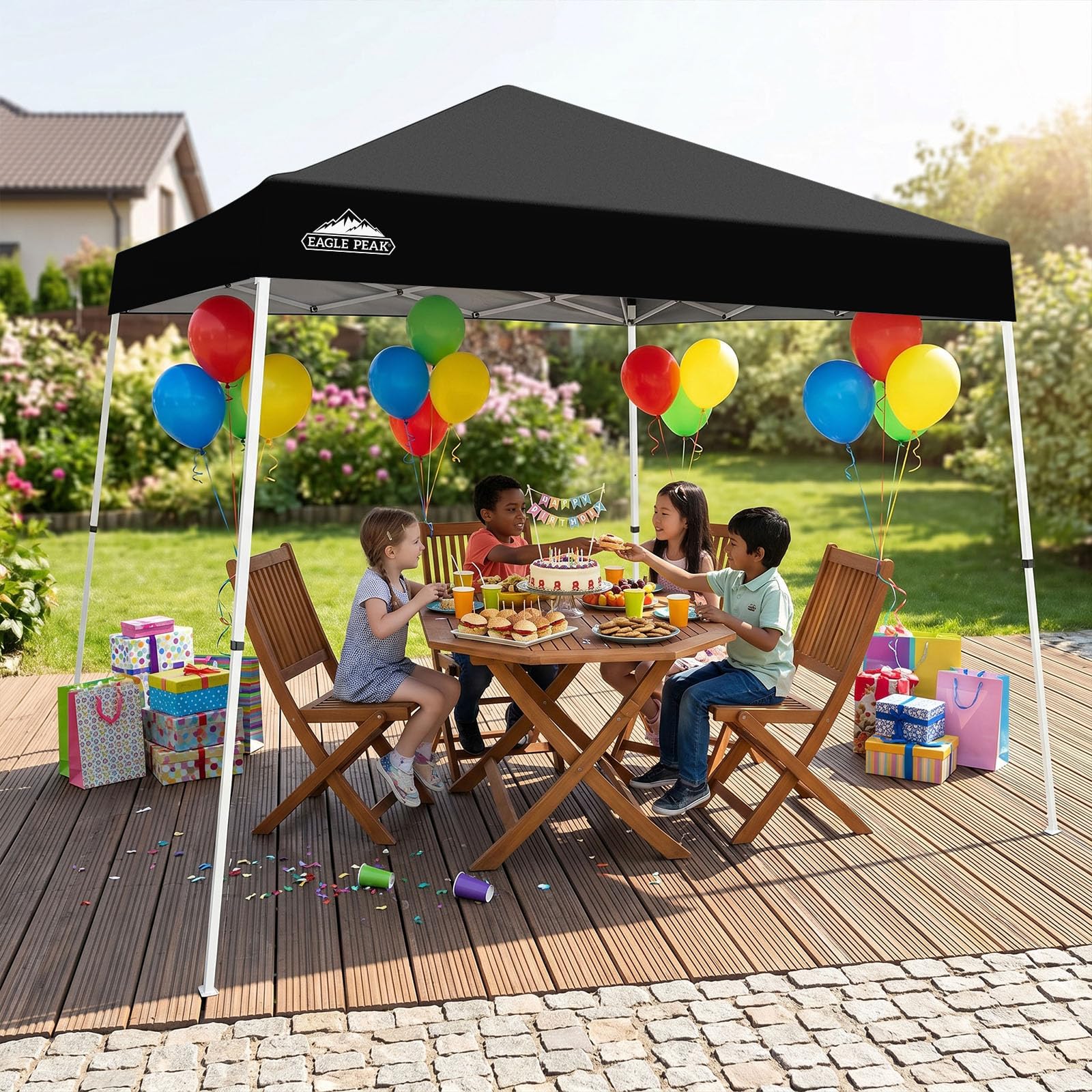 EAGLE PEAK Tienda de campaña desplegable con Patas inclinadas de 3 m x 3 m, toldo instantáneo para Exteriores, fácil instalación, Refugio Plegable, Color Negro