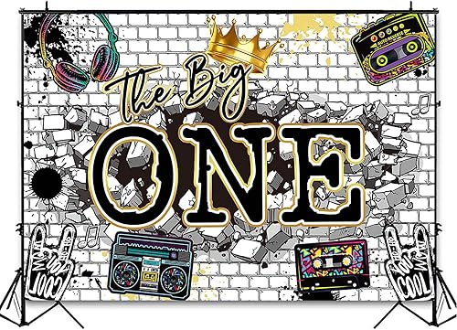 Miniatura 3 de Avezano The Big One - Telón de fondo de cumpleaños para temática de hip hop, decoraciones de fiesta de primer cumpleaños, fondo de fotografía, rap